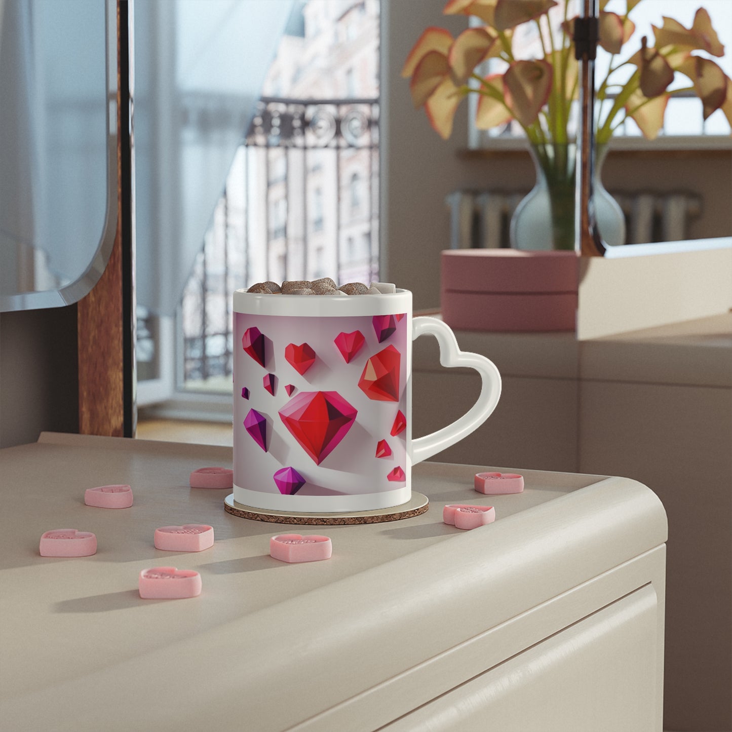 Heart-Shaped Mug With Fun Valentines Diamond Design